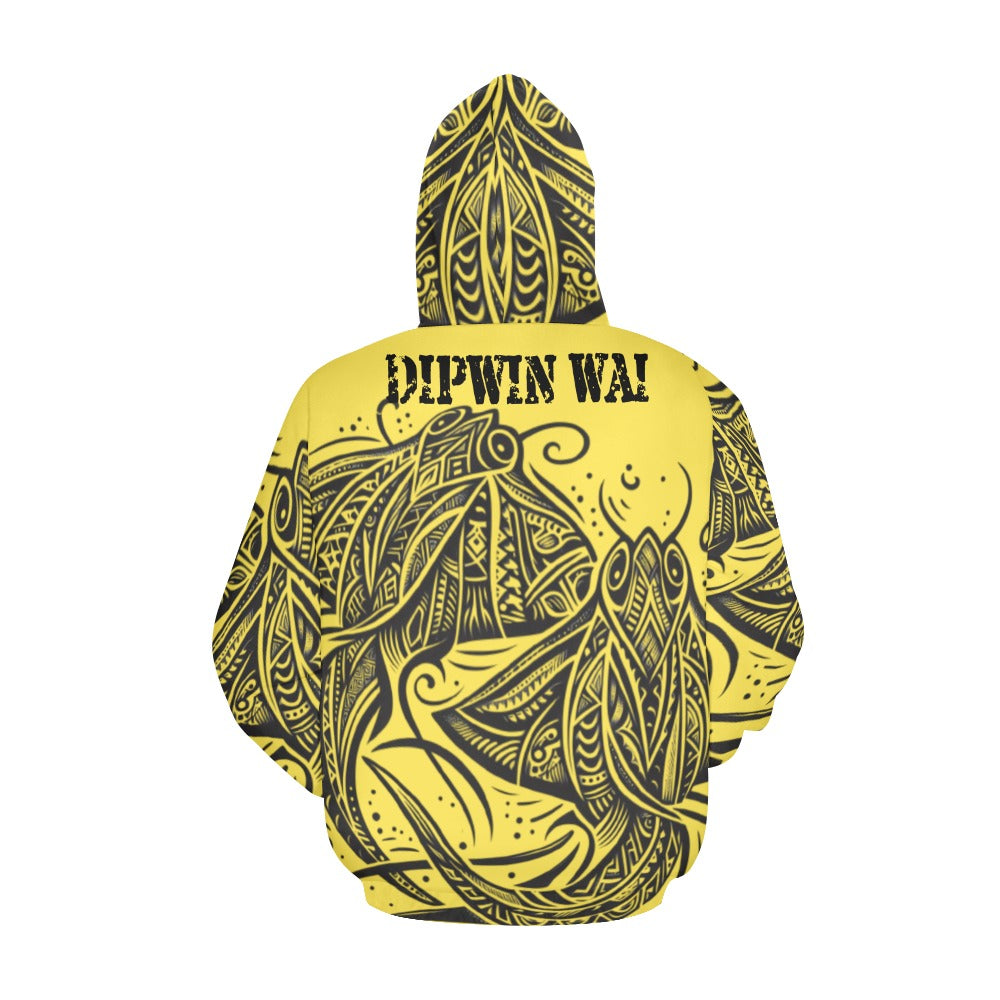 Dipwin Wai All Over Print Hoodie for Men and Women Yellow (USA Size)