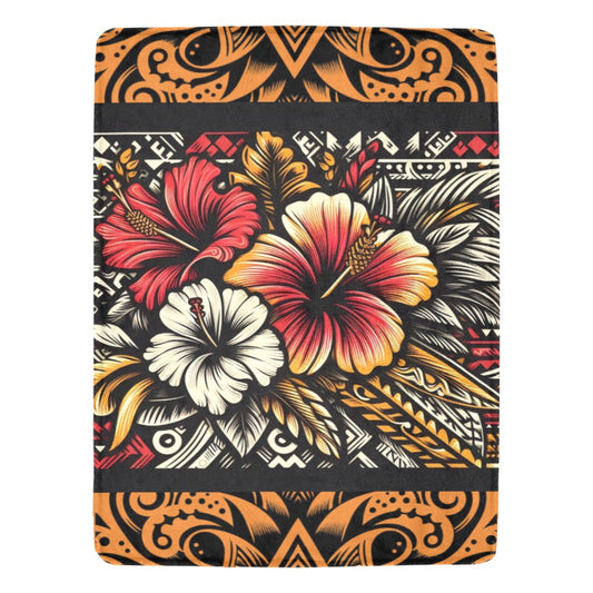 Tribal Hibiscus print with orange border