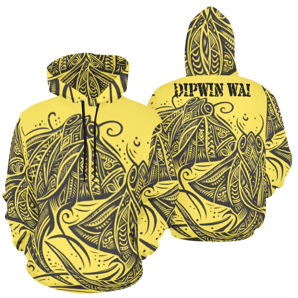 Dipwin Wai All Over Print Hoodie for Men and Women Yellow (USA Size)