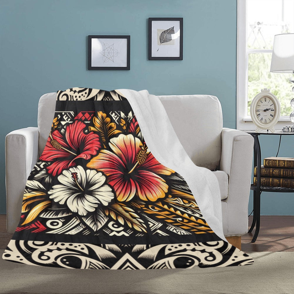 Hibiscus with beige border Ultra-Soft Micro Fleece Blanket 60"x80"