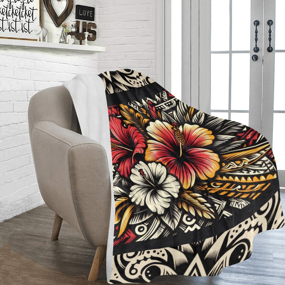 Hibiscus with beige border Ultra-Soft Micro Fleece Blanket 60"x80"