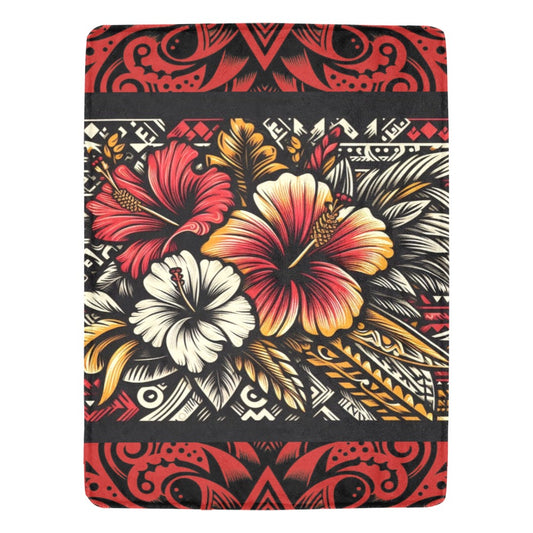 Tribal Hibiscus print with red border