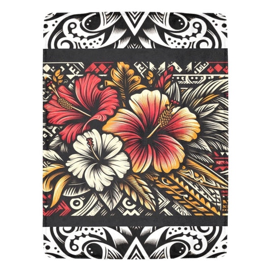 Tribal Hibiscus print with white border  Ultra-Soft Micro Fleece Blanket 60"x80"